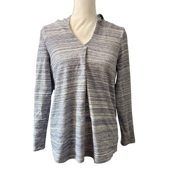 Per Se Tops - Womens Size S Gray Long Sleeve Striped Hooded Pullover Lightweight Top